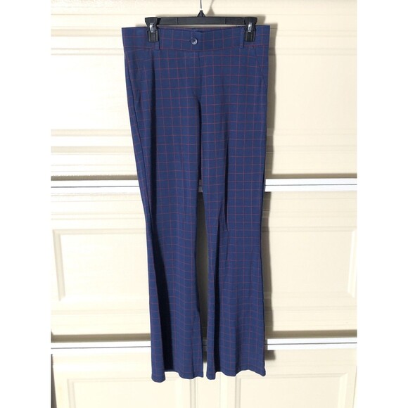 Betabrand Dress Pant Yoga Pants Blue Grid Plaid Size L Bootcut Stretch Work - Picture 2 of 8